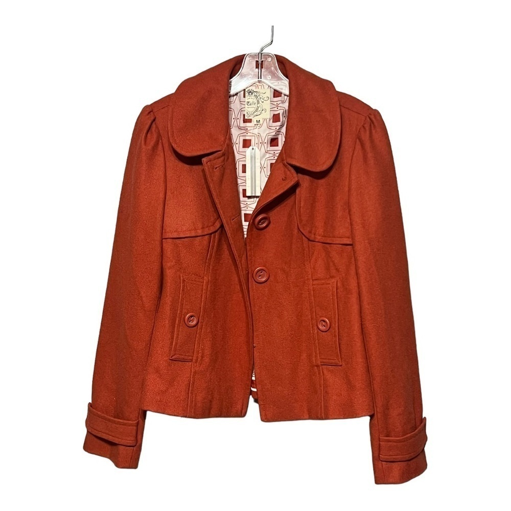 Anthropologie Tulle Kate Coat Wool-Blend Button Front Slim Fit Burnt Sienna M